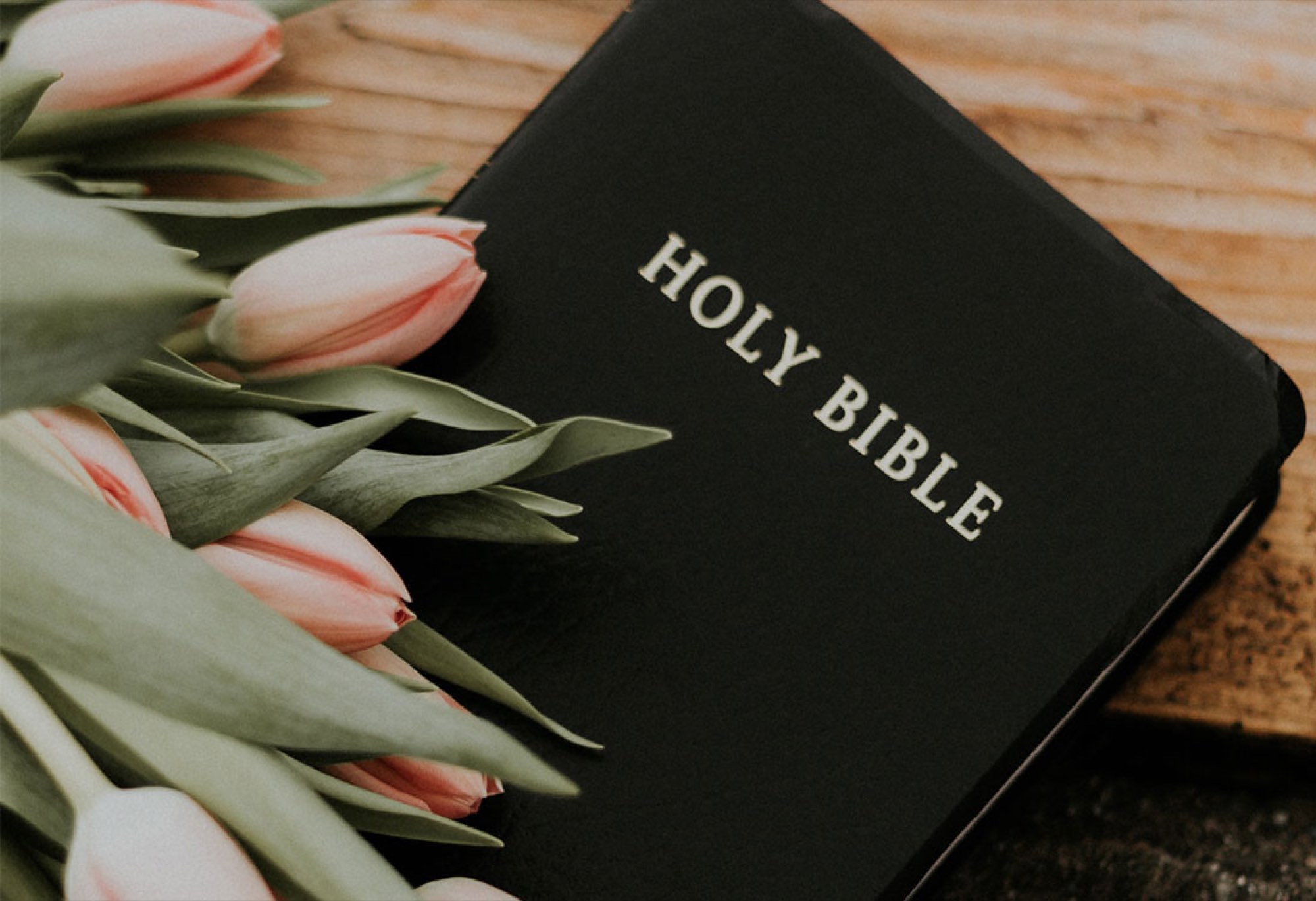 An open Bible on a table